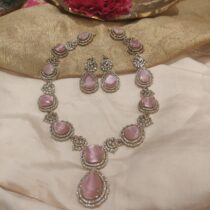 Ethereal  pink rose big stone with ad stone necklace