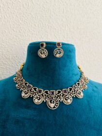 Graceful Precious navy stone with ad stone peacock design choker necklace