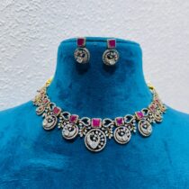 Bespoke Precious lean stone with ad stone peacock design choker necklace