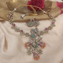 Glamorous multi color orchid design necklace