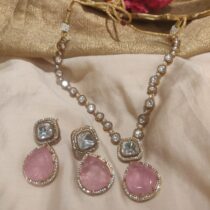 Refined pink rose stone with ad stone necklace