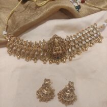 Exquisite Opulent laxmi design ad stone with golden moti choker necklace