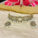 Crystal pearls golden bridal choker