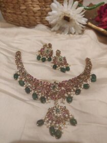 Leafy ruby emerald  bridal choker