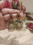 Dove red emerald floral jhumke