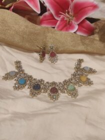 Rainbow gems floral golden choker