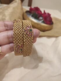 Floral ruby golden bangle
