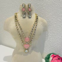Kundan pink rose 2 layer necklace