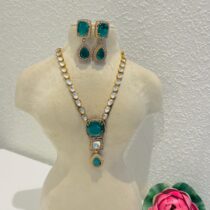 Kundan blue stone long necklace