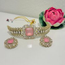 Floral pink rose bridal choker