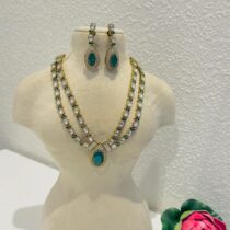 Kundan blue droplet 2 layer necklace