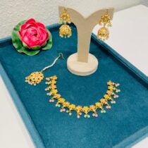 Floral light multi pearls golden bridal choker