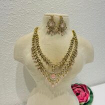 Princess pink rose golden necklace