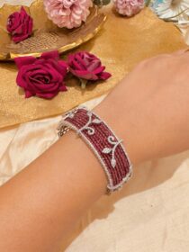 Elegant CZ Classic Kada With Ruby Plating