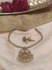 Radiant Crystal AD Stone Necklace with white Golden Beads