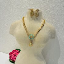 Exquisite Crystal AD Mint Floral Necklace