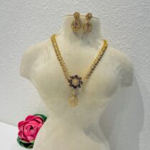 Exquisite Crystal AD Purple Floral Necklace