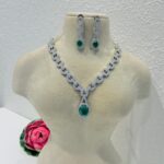 Elegant CZ Chain Necklace With Green Ad Stone