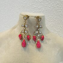 Refined Leaf Droplet Red Stone Earrings