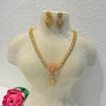 Exquisite Crystal AD Pink Floral Necklace