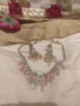 Timeless Mint AD Peacock Necklace With Pink Beads