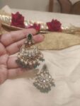Elegant AD Crystal  Green Earring With Green Beads