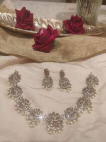 Dazzling AD Moon Necklace With White Pearl