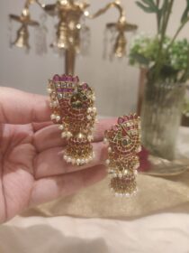 Lustrous Crystal Ruby AD Peacock Jhumka