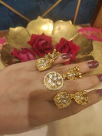 Sparkling Floral Crystal Kundan Stone Dual Finger Rings
