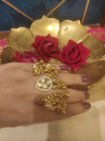Sparkling Golden Floral Crystal Kundan Stone Dual Finger Rings