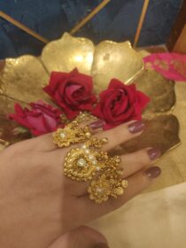 Sparkling Golden Floral Kundan Stone Dual Finger Rings