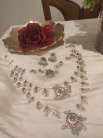 Sought Handcrafted 3 Layer Long Necklace With Lightgreen Beads