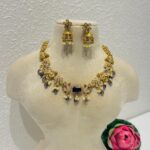 Sparkling Floral Peacock Purple AD Stone Necklace