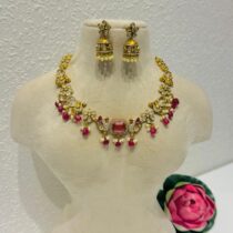 Sparkling Floral Peacock Ruby AD Stone Necklace