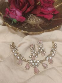 Sparkling Crystal AD Necklace With Pink Beads