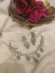 Sparkling Crystal AD Necklace With Skyblue Beads