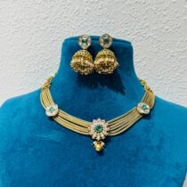 Opulent Bridal Multilayer Floral chain With Green Kundan Stone