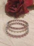 Exquisite CZ Bangles With Ruby Stone Set of 2