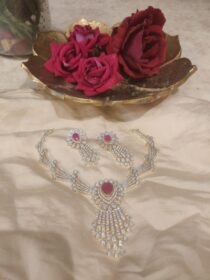 Exquisite CZ Droplet Necklace with Ruby Stone