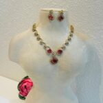Lustrous AD Floral Necklace With Red AD Stone