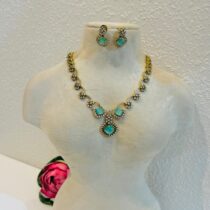 Lustrous AD Floral Necklace With Mint AD Stone