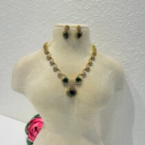Lustrous AD Floral Necklace With Green AD Stone