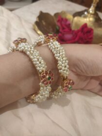 Alluring Red Floral White Pearl Bangles Set of 2