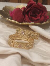 Elegant Ruby Green Stone Floral Kada Set of 2