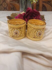 Glamorous Floral Bridal Kada With Green Red Kundan Stone