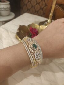 Regal CZ Stone Kada With Green Stone