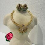 Opulent Chain Necklace With Floral Pendant LightGreen Beads