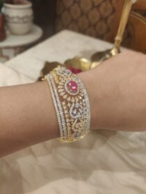 Regal CZ Stone Kada With Ruby Stone
