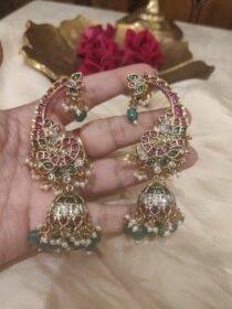 Refined Ruby Peacock Earring With Golden Beads