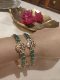 Bespoke Green Stone Floral Bangles